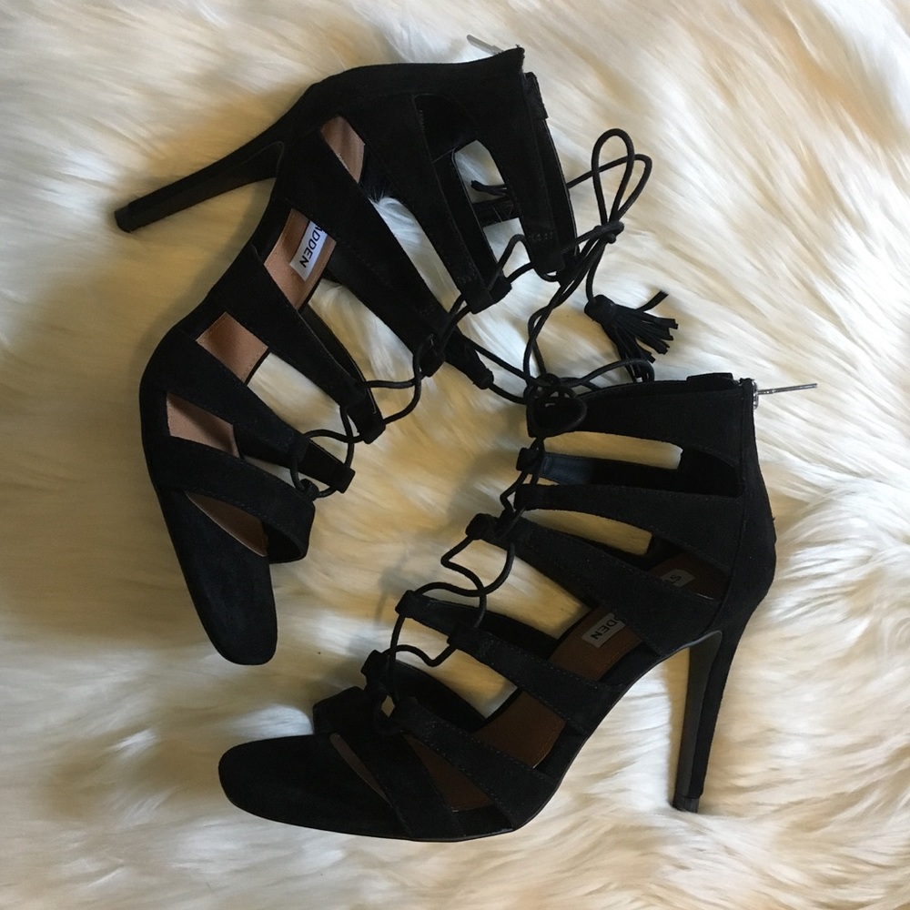 New Steve Madden Lace Up Black Sandal Heels